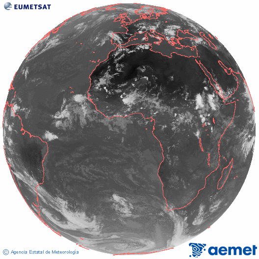 Imagen global del canal infrarrojo (10.8 &mu;m) del sat�lite Meteosat, perteneciente a la serie MSG (Meteosat Segunda Generaci�n) y situado en 0�N 0�E.&nbsp;martes, 23 junio 2026 a las 17:00
