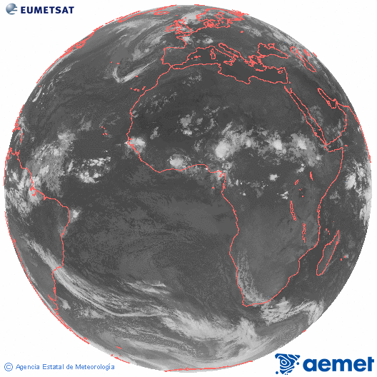 Imagen global del canal infrarrojo (10.8 &mu;m) del sat�lite Meteosat, perteneciente a la serie MSG (Meteosat Segunda Generaci�n) y situado en 0�N 0�E.&nbsp;viernes, 26 junio 2026 a las 05:00