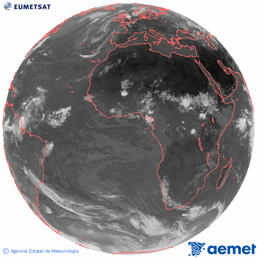 Imatge global del canal infraroig (10.8  &mu;m) del sat�l�lit Meteosat, pertanyent a la s�rie MSG (Meteosat Segona Generaci�) i situat en 0�N 0�E.&nbsp;divendres, 26 de juny  2026 11:00