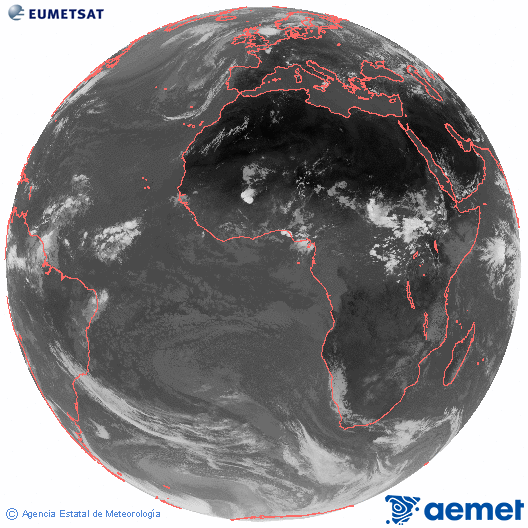 Imatge global del canal infraroig (10.8  &mu;m) del sat�l�lit Meteosat, pertanyent a la s�rie MSG (Meteosat Segona Generaci�) i situat en 0�N 0�E.&nbsp;divendres, 26 de juny  2026 14:00