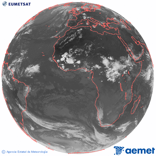 Imatge global del canal infraroig (10.8  &mu;m) del sat�l�lit Meteosat, pertanyent a la s�rie MSG (Meteosat Segona Generaci�) i situat en 0�N 0�E.&nbsp;divendres, 26 de juny  2026 20:00
