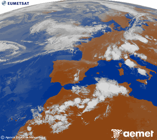 Imagen de la zona de Europa y Norte de �frica del canal infrarrojo del sat�lite Meteosat operacional en 0�N 0�W, procesada para darle color.&nbsp;Monday, 29 June  2026 21:00