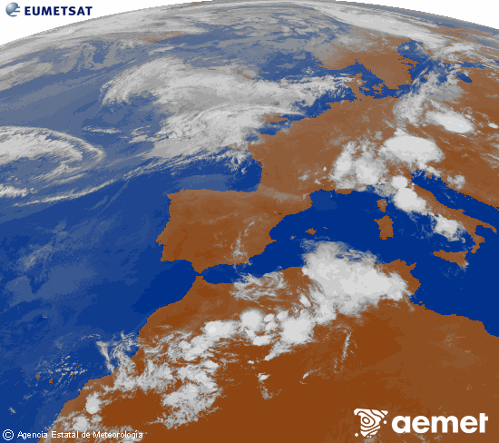 Imagen de la zona de Europa y Norte de �frica del canal infrarrojo del sat�lite Meteosat operacional en 0�N 0�W, procesada para darle color.&nbsp;Monday, 29 June  2026 22:00