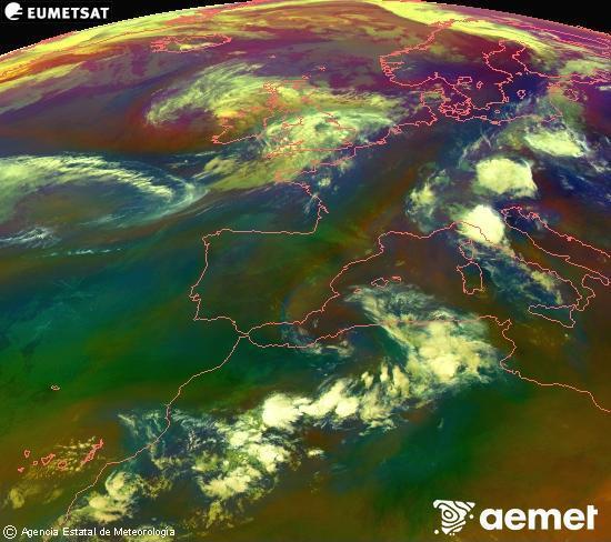 RGB composition where several channels of satellite Meteosat operational in 0� N 0� W are mixed, providing air mass and cloudiness features.&nbsp;Tuesday, 30 June  2026 01:00