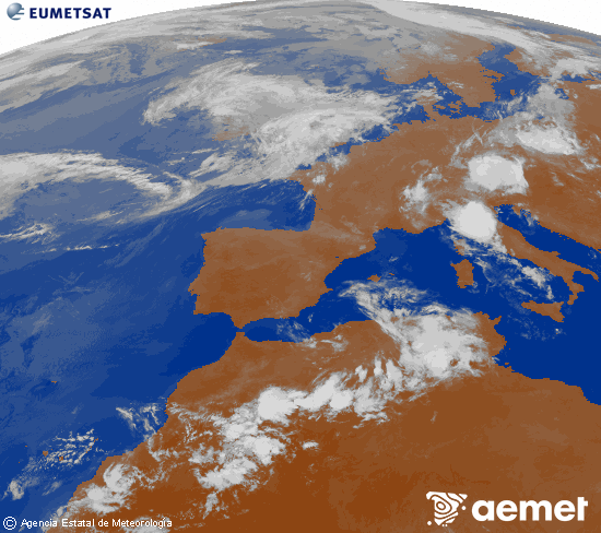 Imagen de la zona de Europa y Norte de �frica del canal infrarrojo del sat�lite Meteosat operacional en 0�N 0�W, procesada para darle color.&nbsp;Tuesday, 30 June  2026 01:00