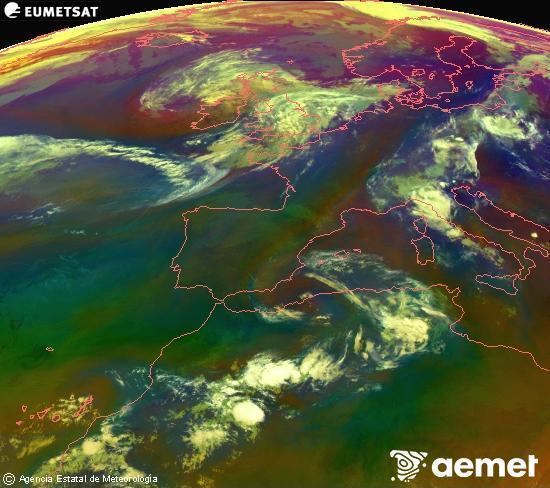RGB composition where several channels of satellite Meteosat operational in 0� N 0� W are mixed, providing air mass and cloudiness features.&nbsp;Tuesday, 30 June  2026 03:00