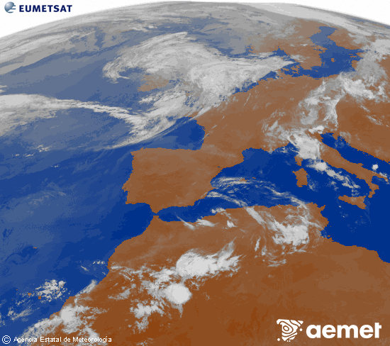Imagen de la zona de Europa y Norte de �frica del canal infrarrojo del sat�lite Meteosat operacional en 0�N 0�W, procesada para darle color.&nbsp;Tuesday, 30 June  2026 04:00