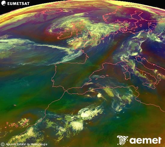 RGB composition where several channels of satellite Meteosat operational in 0� N 0� W are mixed, providing air mass and cloudiness features.&nbsp;Tuesday, 30 June  2026 06:00