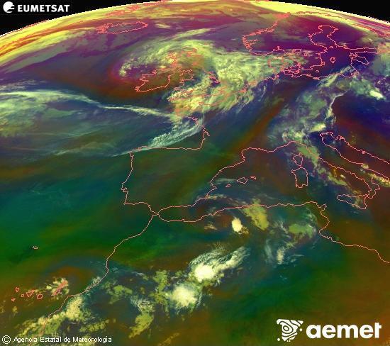 RGB composition where several channels of satellite Meteosat operational in 0� N 0� W are mixed, providing air mass and cloudiness features.&nbsp;Tuesday, 30 June  2026 07:00