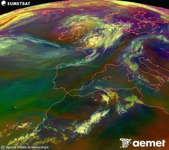 RGB composition where several channels of satellite Meteosat operational in 0� N 0� W are mixed, providing air mass and cloudiness features.&nbsp;Tuesday, 30 June  2026 10:00