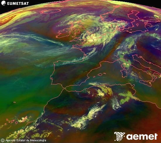 RGB composition where several channels of satellite Meteosat operational in 0� N 0� W are mixed, providing air mass and cloudiness features.&nbsp;Tuesday, 30 June  2026 11:00