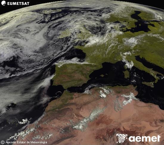 Esta imagen se genera utilizando informaci�n de los canales visibles del sat�lite METEOSAT perteneciente a la segunda generaci�n de sat�lites Meteosat (MSG). Por ese motivo, s�lo hay informaci�n en la zona iluminada por el sol. Adem�s, los canales han sido normalizados para que el brillo no dependa de la posici�n del sol.&nbsp;asteartea, 2026ko ekainak 30, ordua: 11:00