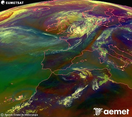 RGB composition where several channels of satellite Meteosat operational in 0� N 0� W are mixed, providing air mass and cloudiness features.&nbsp;Tuesday, 30 June  2026 12:00