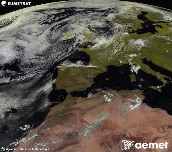 Esta imagen se genera utilizando informaci�n de los canales visibles del sat�lite METEOSAT perteneciente a la segunda generaci�n de sat�lites Meteosat (MSG). Por ese motivo, s�lo hay informaci�n en la zona iluminada por el sol. Adem�s, los canales han sido normalizados para que el brillo no dependa de la posici�n del sol.&nbsp;asteartea, 2026ko ekainak 30, ordua: 12:00