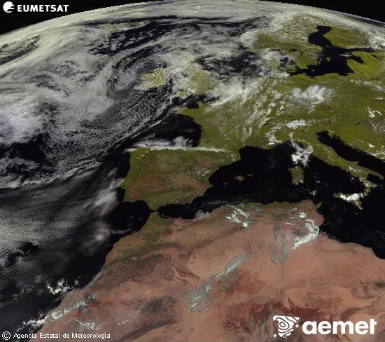 Esta imagen se genera utilizando informaci�n de los canales visibles del sat�lite METEOSAT perteneciente a la segunda generaci�n de sat�lites Meteosat (MSG). Por ese motivo, s�lo hay informaci�n en la zona iluminada por el sol. Adem�s, los canales han sido normalizados para que el brillo no dependa de la posici�n del sol.&nbsp;asteartea, 2026ko ekainak 30, ordua: 13:00