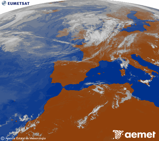 Imagen de la zona de Europa y Norte de �frica del canal infrarrojo del sat�lite Meteosat operacional en 0�N 0�W, procesada para darle color.&nbsp;Tuesday, 30 June  2026 13:00