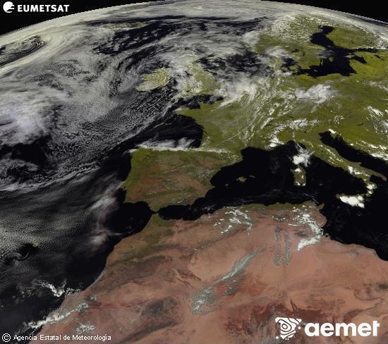 Esta imagen se genera utilizando informaci�n de los canales visibles del sat�lite METEOSAT perteneciente a la segunda generaci�n de sat�lites Meteosat (MSG). Por ese motivo, s�lo hay informaci�n en la zona iluminada por el sol. Adem�s, los canales han sido normalizados para que el brillo no dependa de la posici�n del sol.&nbsp;asteartea, 2026ko ekainak 30, ordua: 14:00