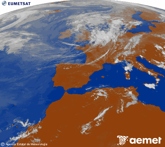 Imagen de la zona de Europa y Norte de �frica del canal infrarrojo del sat�lite Meteosat operacional en 0�N 0�W, procesada para darle color.&nbsp;Tuesday, 30 June  2026 14:00