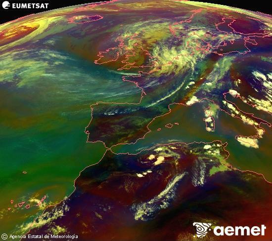 RGB composition where several channels of satellite Meteosat operational in 0� N 0� W are mixed, providing air mass and cloudiness features.&nbsp;Tuesday, 30 June  2026 15:00