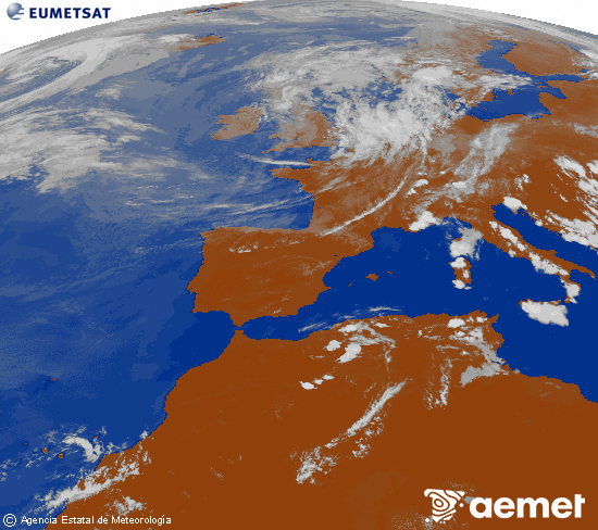 Imagen de la zona de Europa y Norte de �frica del canal infrarrojo del sat�lite Meteosat operacional en 0�N 0�W, procesada para darle color.&nbsp;Tuesday, 30 June  2026 15:00