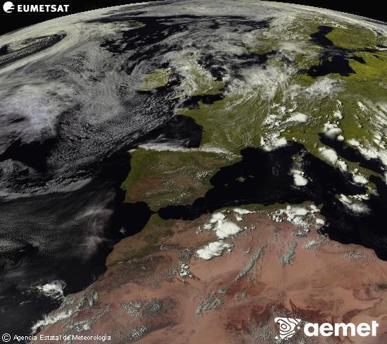 Esta imagen se genera utilizando informaci�n de los canales visibles del sat�lite METEOSAT perteneciente a la segunda generaci�n de sat�lites Meteosat (MSG). Por ese motivo, s�lo hay informaci�n en la zona iluminada por el sol. Adem�s, los canales han sido normalizados para que el brillo no dependa de la posici�n del sol.&nbsp;asteartea, 2026ko ekainak 30, ordua: 17:00