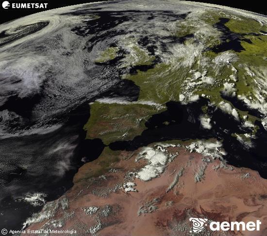 Esta imagen se genera utilizando informaci�n de los canales visibles del sat�lite METEOSAT perteneciente a la segunda generaci�n de sat�lites Meteosat (MSG). Por ese motivo, s�lo hay informaci�n en la zona iluminada por el sol. Adem�s, los canales han sido normalizados para que el brillo no dependa de la posici�n del sol.&nbsp;asteartea, 2026ko ekainak 30, ordua: 18:00