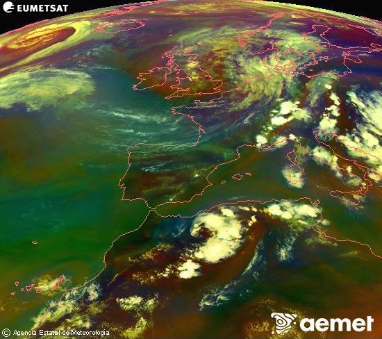 RGB-a Meteosat eragiketa-sateliteko hainbat kanal 0�W-a 0�N-ean, aire-masen eta hodeitzaren ezaugarrien erakusgarri izango dena.&nbsp;asteartea, 2026ko ekainak 30, ordua: 19:00