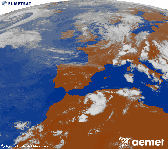 Imagen de la zona de Europa y Norte de �frica del canal infrarrojo del sat�lite Meteosat operacional en 0�N 0�W, procesada para darle color.&nbsp;Tuesday, 30 June  2026 19:00
