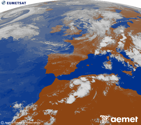Imagen de la zona de Europa y Norte de �frica del canal infrarrojo del sat�lite Meteosat operacional en 0�N 0�W, procesada para darle color.&nbsp;Tuesday, 30 June  2026 20:00