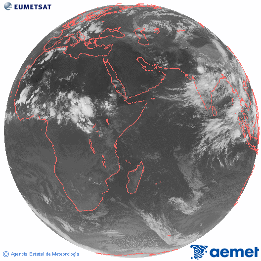Oc�ano �ndico. Imagen global del canal infrarrojo (10.8&mu;m) de Meteosat, perteneciente a la serie MSG (Meteosat Segunda Generaci�n) y situado en 41.5° E.&nbsp;asteartea, 2026ko ekainak 30, ordua: 20:00
