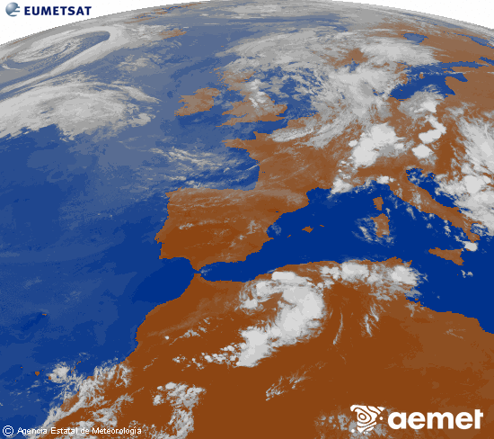 Imagen de la zona de Europa y Norte de �frica del canal infrarrojo del sat�lite Meteosat operacional en 0�N 0�W, procesada para darle color.&nbsp;Tuesday, 30 June  2026 21:00