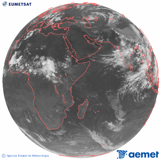 Oc�ano �ndico. Imagen global del canal infrarrojo (10.8&mu;m) de Meteosat, perteneciente a la serie MSG (Meteosat Segunda Generaci�n) y situado en 41.5° E.&nbsp;asteartea, 2026ko ekainak 30, ordua: 23:00