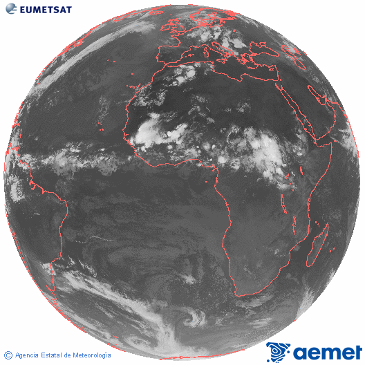 Imagen global del canal infrarrojo (10.8 &mu;m) del sat�lite Meteosat, perteneciente a la serie MSG (Meteosat Segunda Generaci�n) y situado en 0�N 0�E.&nbsp;asteartea, 2026ko ekainak 30, ordua: 23:00