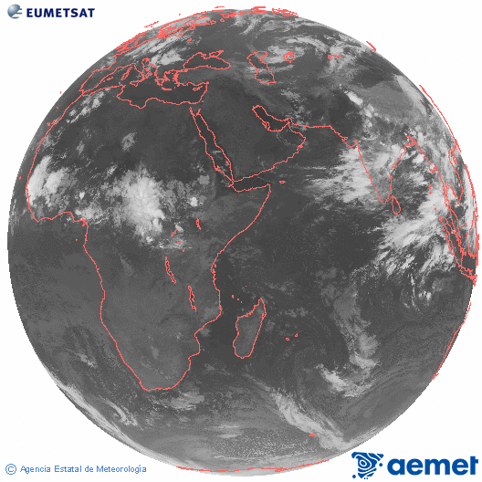 Oc�ano �ndico. Imagen global del canal infrarrojo (10.8&mu;m) de Meteosat, perteneciente a la serie MSG (Meteosat Segunda Generaci�n) y situado en 41.5° E.&nbsp;asteazkena, 2026ko uztailak 01, ordua: 02:00