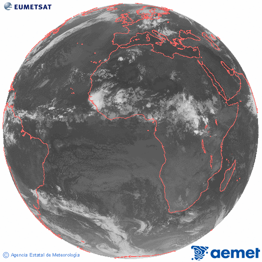 Imagen global del canal infrarrojo (10.8 &mu;m) del sat�lite Meteosat, perteneciente a la serie MSG (Meteosat Segunda Generaci�n) y situado en 0�N 0�E.&nbsp;asteazkena, 2026ko uztailak 01, ordua: 05:00