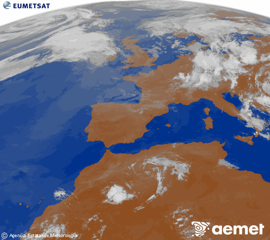 Imagen de la zona de Europa y Norte de �frica del canal infrarrojo del sat�lite Meteosat operacional en 0�N 0�W, procesada para darle color.&nbsp;dimecres, 1 de juliol  2026 07:00