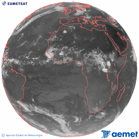 Imagen global del canal infrarrojo (10.8 &mu;m) del sat�lite Meteosat, perteneciente a la serie MSG (Meteosat Segunda Generaci�n) y situado en 0�N 0�E.&nbsp;asteazkena, 2026ko uztailak 01, ordua: 08:00