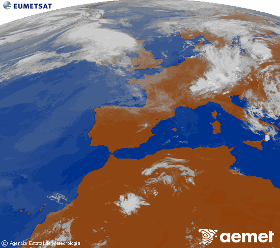Imagen de la zona de Europa y Norte de �frica del canal infrarrojo del sat�lite Meteosat operacional en 0�N 0�W, procesada para darle color.&nbsp;mercredi, 1 juillet  2026 11:00