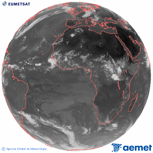 Imagen global del canal infrarrojo (10.8 &mu;m) del sat�lite Meteosat, perteneciente a la serie MSG (Meteosat Segunda Generaci�n) y situado en 0�N 0�E.&nbsp;asteazkena, 2026ko uztailak 01, ordua: 11:00