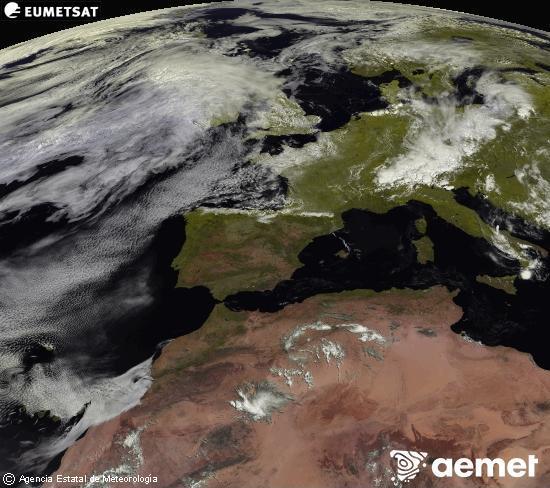 Esta imaxe x�rase utilizando informaci�n das canles visibles do sat�lite METEOSAT pertencente � segunda xeraci�n de sat�lites  Meteosat (MSX). Por ese motivo, s� hai informaci�n na zona iluminada polo sol. Ademais, as canles foron normalizadas para que o brillo non dependa da posici�n do sol.&nbsp;m�rcores, 1 xullo  2026 12:00