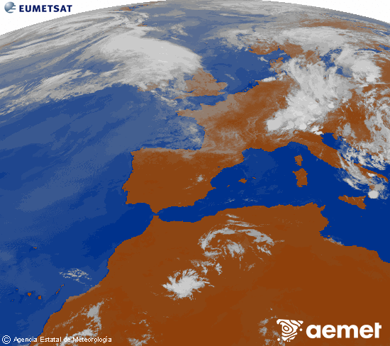 Imagen de la zona de Europa y Norte de �frica del canal infrarrojo del sat�lite Meteosat operacional en 0�N 0�W, procesada para darle color.&nbsp;Wednesday, 1 July  2026 12:00