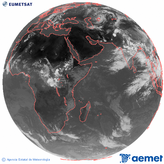 Oc�ano �ndico. Imagen global del canal infrarrojo (10.8&mu;m) de Meteosat, perteneciente a la serie MSG (Meteosat Segunda Generaci�n) y situado en 41.5° E.&nbsp;asteazkena, 2026ko uztailak 01, ordua: 14:00