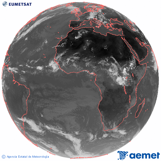Imagen global del canal infrarrojo (10.8 &mu;m) del sat�lite Meteosat, perteneciente a la serie MSG (Meteosat Segunda Generaci�n) y situado en 0�N 0�E.&nbsp;asteazkena, 2026ko uztailak 01, ordua: 14:00