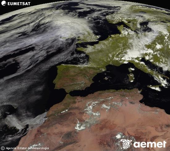 Esta imaxe x�rase utilizando informaci�n das canles visibles do sat�lite METEOSAT pertencente � segunda xeraci�n de sat�lites  Meteosat (MSX). Por ese motivo, s� hai informaci�n na zona iluminada polo sol. Ademais, as canles foron normalizadas para que o brillo non dependa da posici�n do sol.&nbsp;m�rcores, 1 xullo  2026 15:00