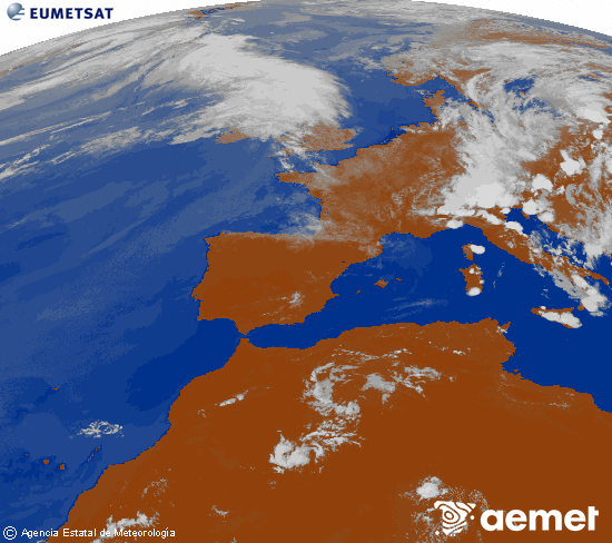 Imagen de la zona de Europa y Norte de �frica del canal infrarrojo del sat�lite Meteosat operacional en 0�N 0�W, procesada para darle color.&nbsp;mercredi, 1 juillet  2026 15:00
