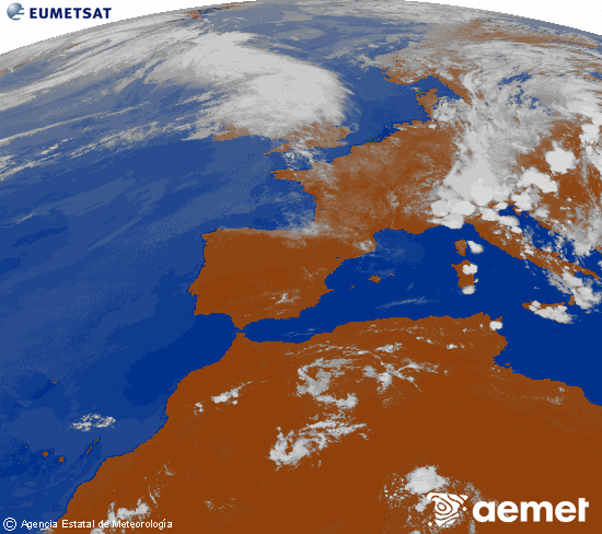 Imagen de la zona de Europa y Norte de �frica del canal infrarrojo del sat�lite Meteosat operacional en 0�N 0�W, procesada para darle color.&nbsp;mi�rcoles, 01 julio 2026 a las 16:00