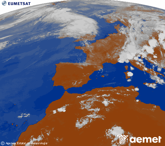 Imagen de la zona de Europa y Norte de �frica del canal infrarrojo del sat�lite Meteosat operacional en 0�N 0�W, procesada para darle color.&nbsp;mi�rcoles, 01 julio 2026 a las 17:00
