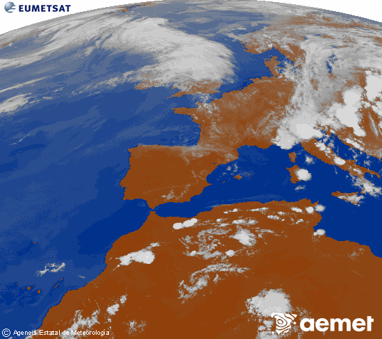 Imagen de la zona de Europa y Norte de �frica del canal infrarrojo del sat�lite Meteosat operacional en 0�N 0�W, procesada para darle color.&nbsp;mi�rcoles, 01 julio 2026 a las 18:00