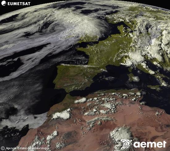 Esta imagen se genera utilizando informaci�n de los canales visibles del sat�lite METEOSAT perteneciente a la segunda generaci�n de sat�lites Meteosat (MSG). Por ese motivo, s�lo hay informaci�n en la zona iluminada por el sol. Adem�s, los canales han sido normalizados para que el brillo no dependa de la posici�n del sol.&nbsp;dimecres, 1 de juliol  2026 19:00