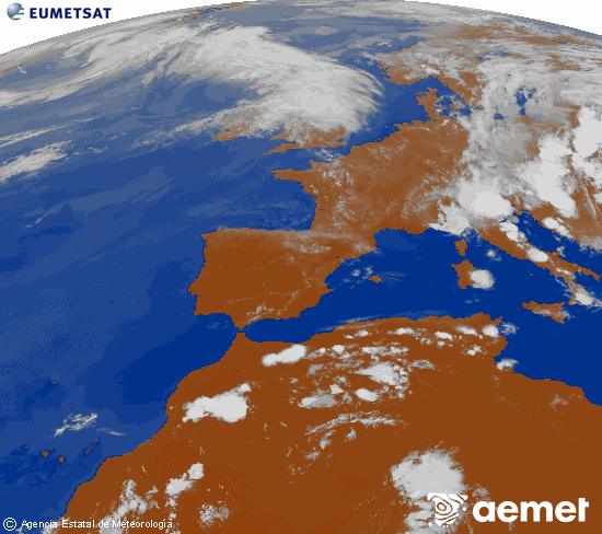 Imagen de la zona de Europa y Norte de �frica del canal infrarrojo del sat�lite Meteosat operacional en 0�N 0�W, procesada para darle color.&nbsp;mi�rcoles, 01 julio 2026 a las 19:00